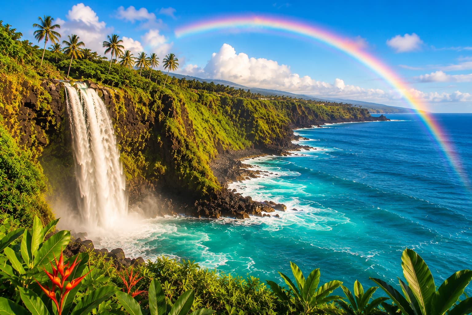 Humpback whale and rainbow in Maui